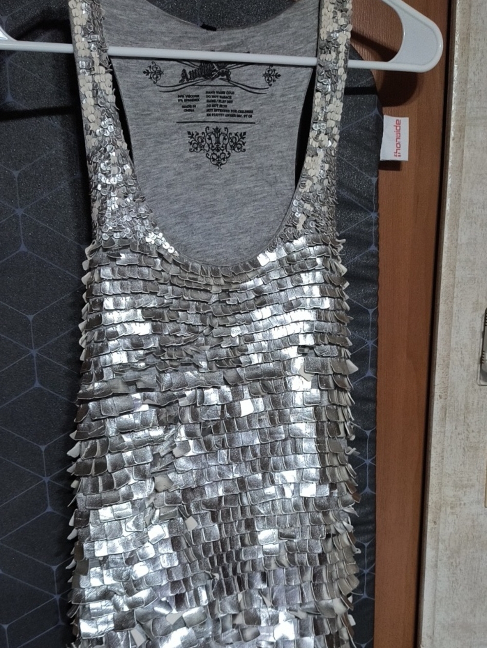 White House Black Market Silver Sequin Ruffle Tank